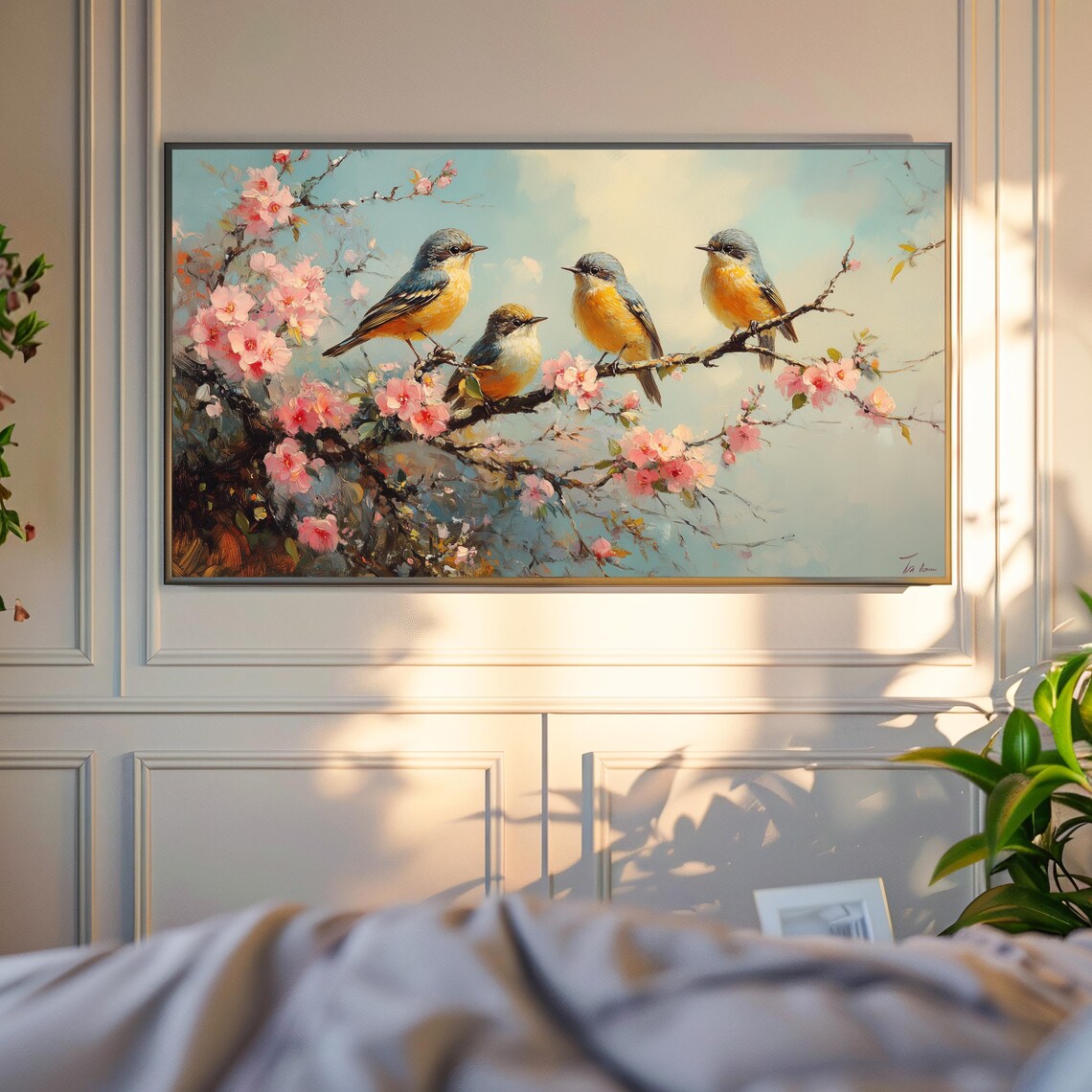 Bluebird Quartet On Cherry Blossom Branch Spring Bird Painting Art Poster - Image 4