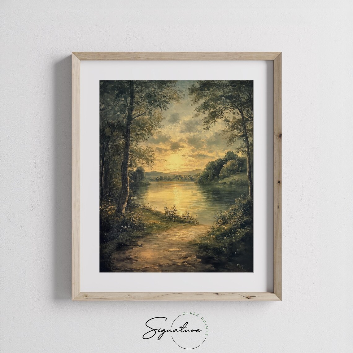Golden Light On Peaceful River Serene Sunset Trees Landscape Poster - Image 2