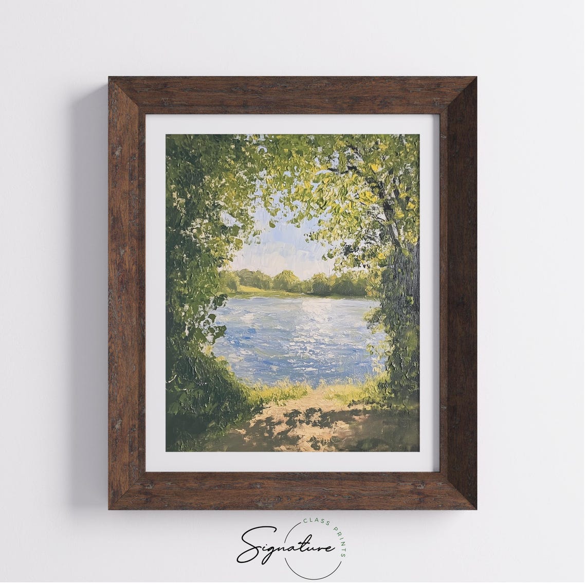 Riverside With Sunlit Trees Peaceful Rustic Lake View Landscape Poster - Image 3