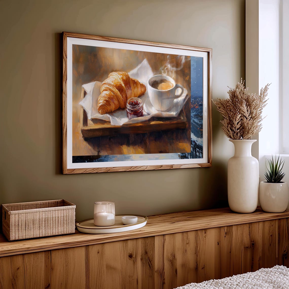 Croissant Coffee And Jam Rustic Breakfast Still Life Painting Wall Art - Image 4