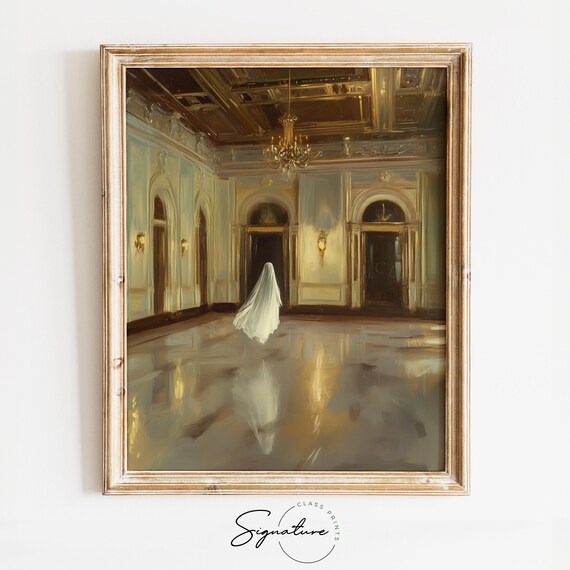 Ghost Drifting Through an Elegant Candlelit Ballroom Haunting Poster