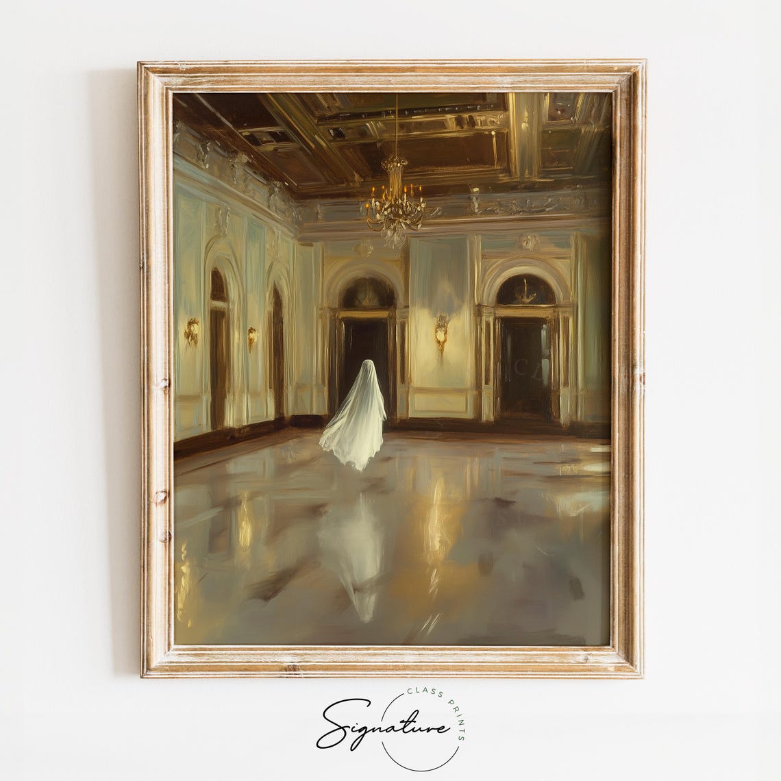 Ghost Drifting Through an Elegant Candlelit Ballroom Haunting Poster