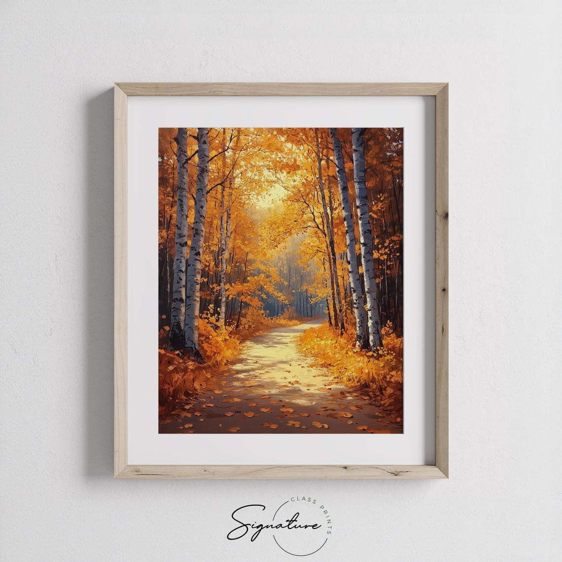 Autumn Birch Forest Path White Trunks Golden Canopy Sunlight Poster - Image 3