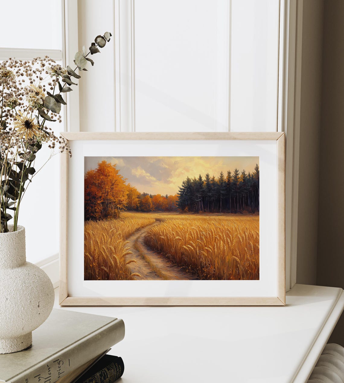 Autumn Wheat Field Path Pine Forest Rolling Hills Fall Wall Art - Image 6