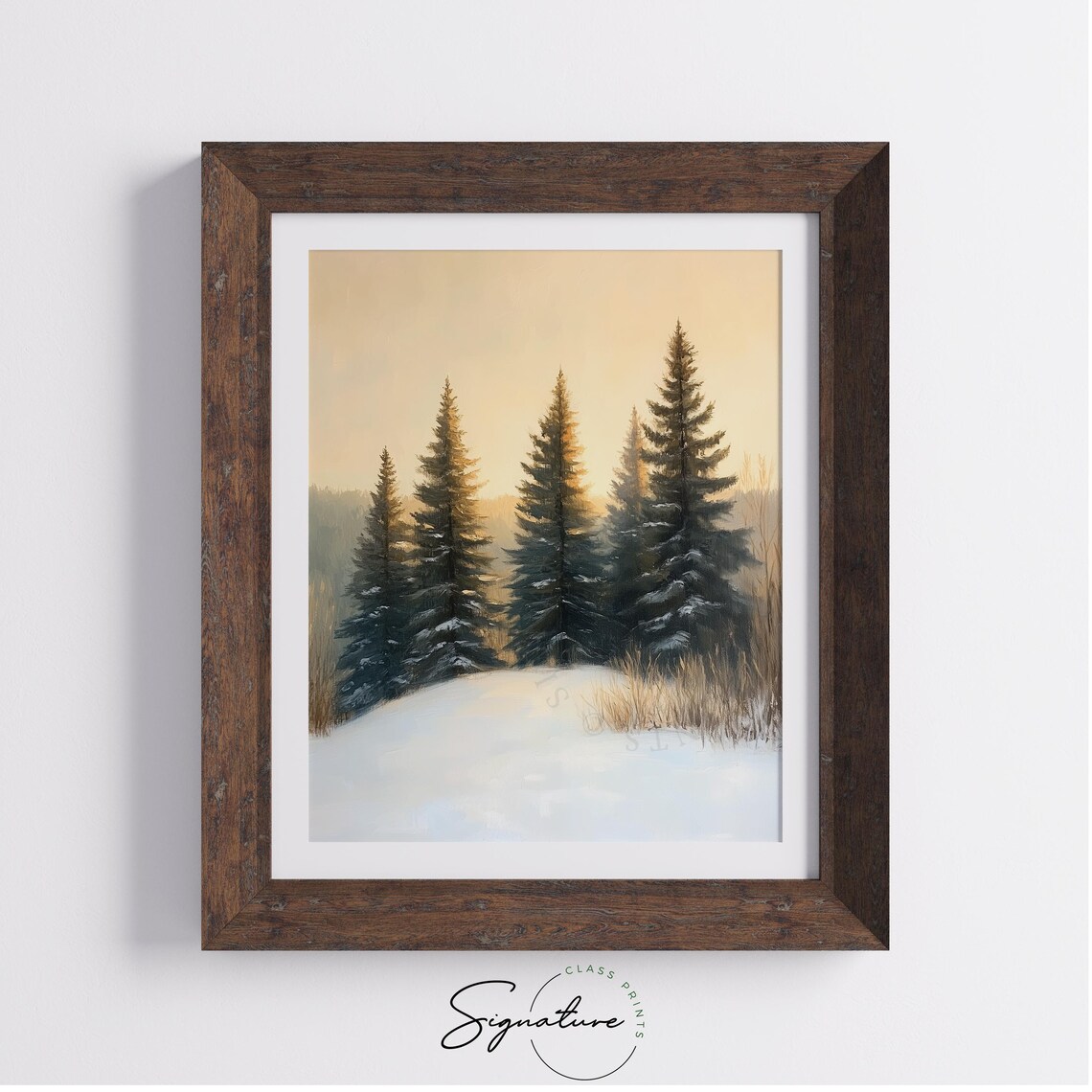 Tall Snowy Pines on Gentle Hill at Dawn Winter Landscape Poster - Image 3