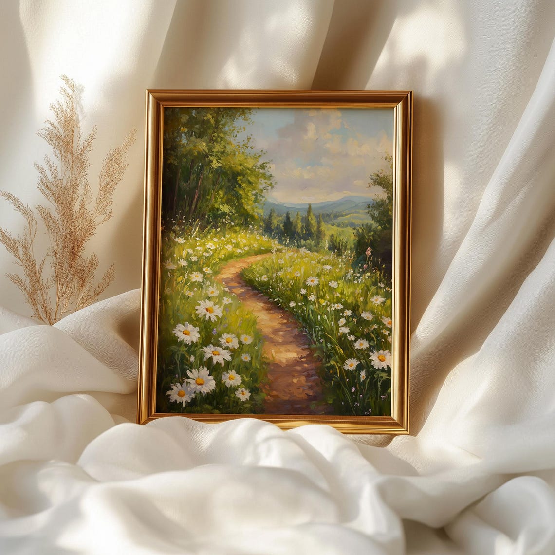 Path Through Wildflower Meadow Daisy Field Spring Landscape Poster - Image 2