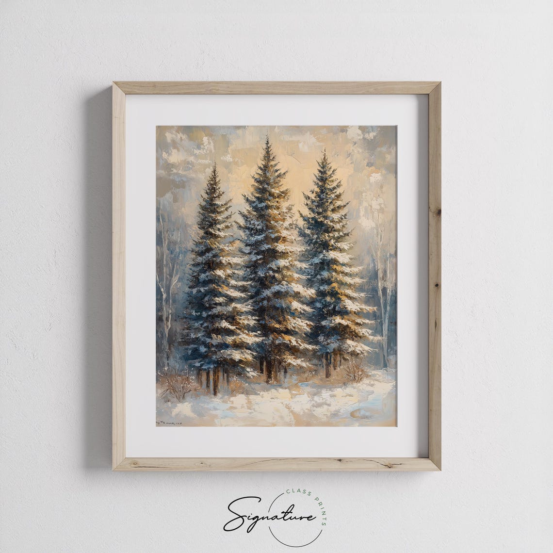 Snow Dusted Fir Trees In Winter Mist Warm Light Rustic Poster - Image 2