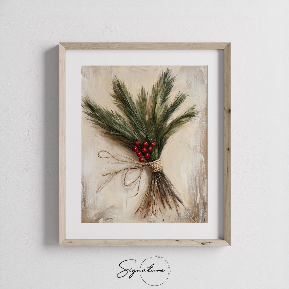 Rustic Pine Branch Bouquet with Red Berries Tied with Twine Poster - Image 2
