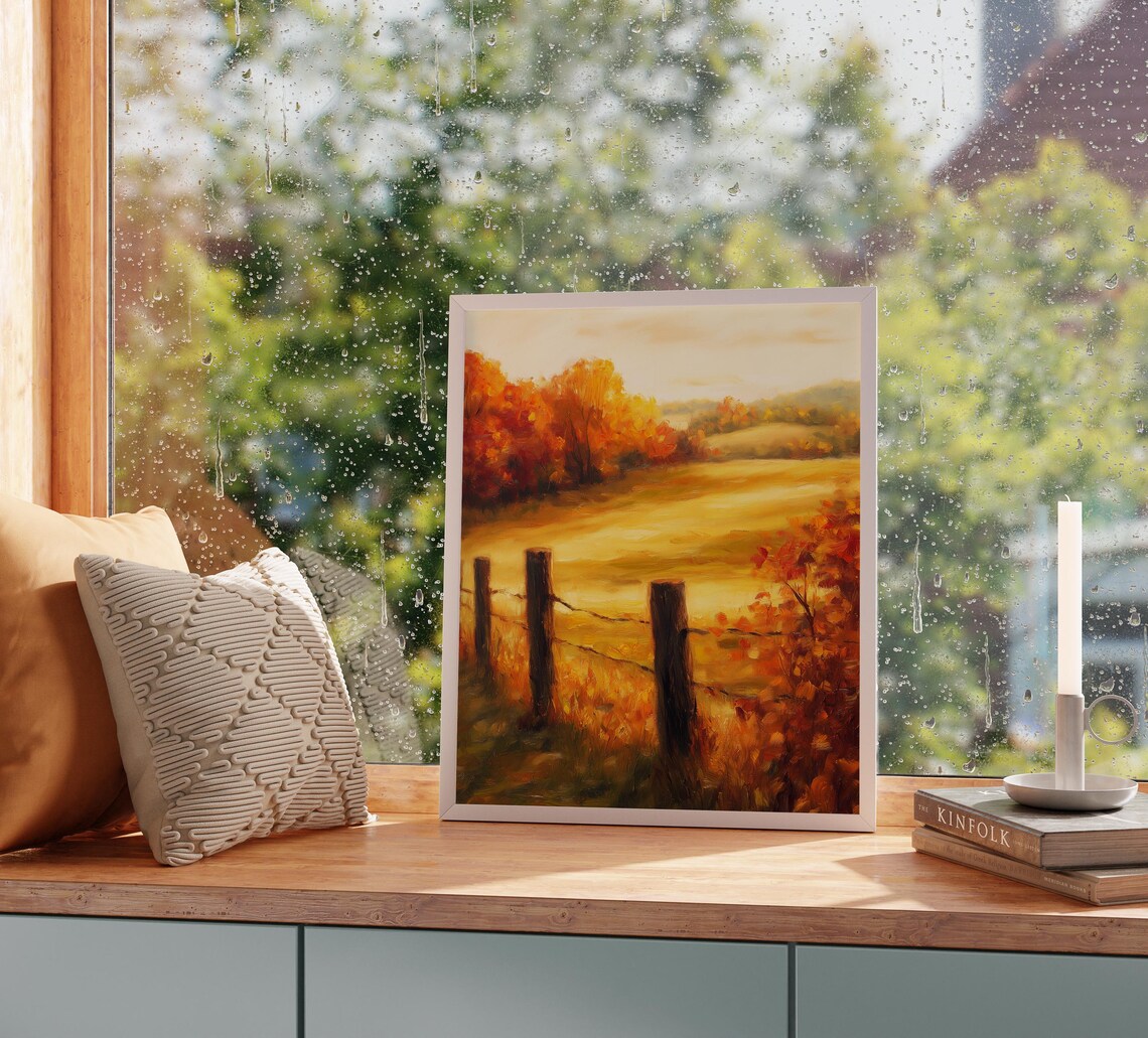 Golden Autumn Meadow With Rustic Fence Posts Countryside Poster - Image 2