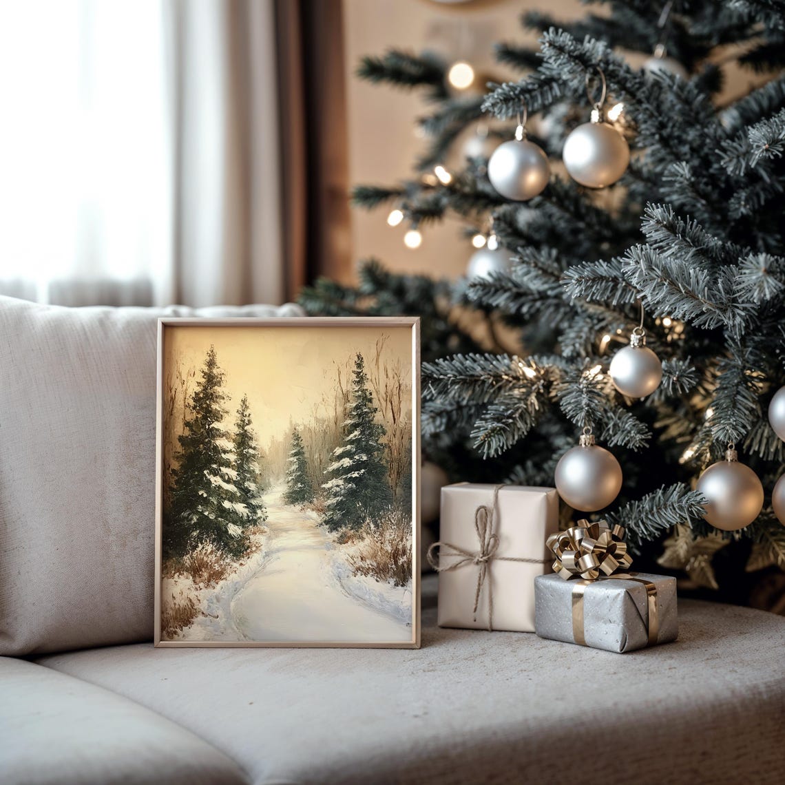 Blue Misty Pine Forest with Snowy Clearing Winter Landscape Poster - Image 5