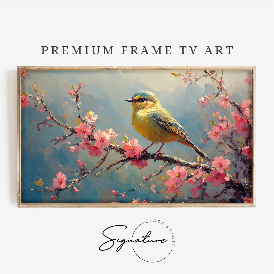 Goldcrest Plum Tree Bird Art, Cottagecore Nature Print