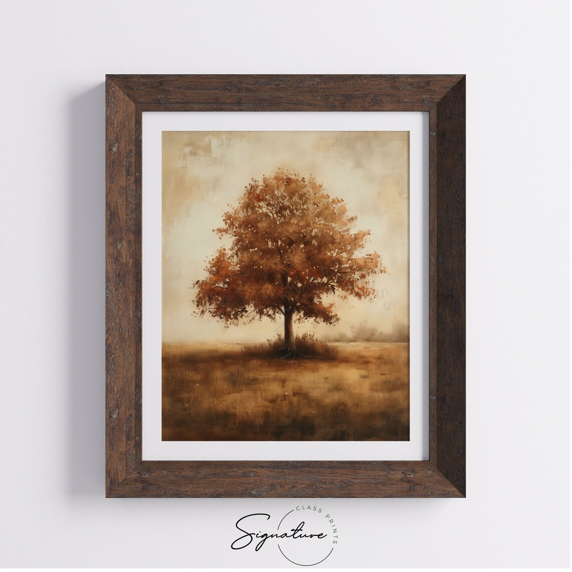 Solitary Autumn Tree Golden Field Minimalist Warm Tones Vintage Poster - Image 4