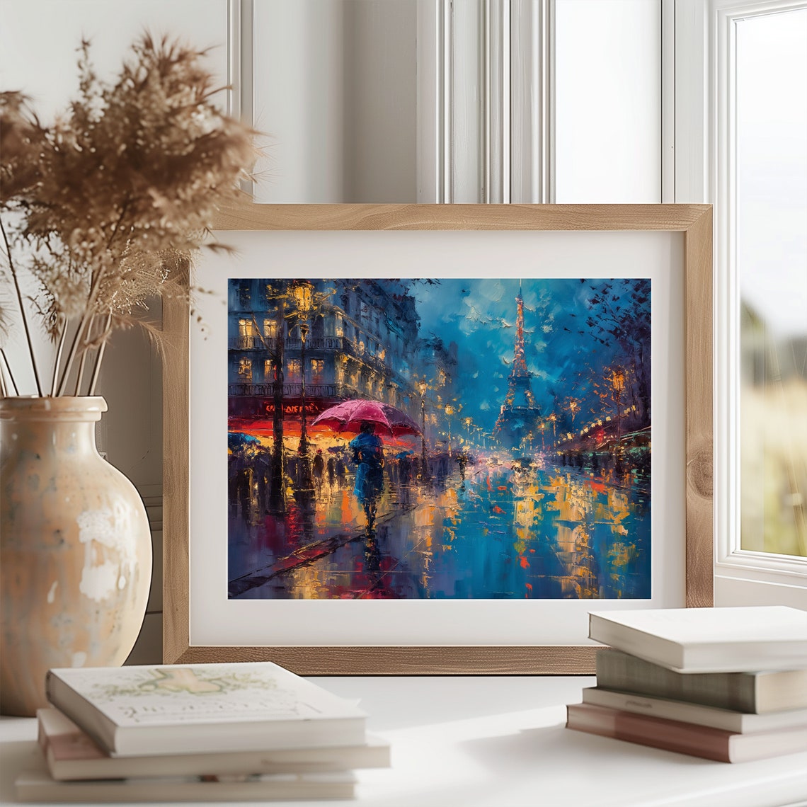 Rainy Paris Street At Night Eiffel Tower Impressionist Poster - Image 2