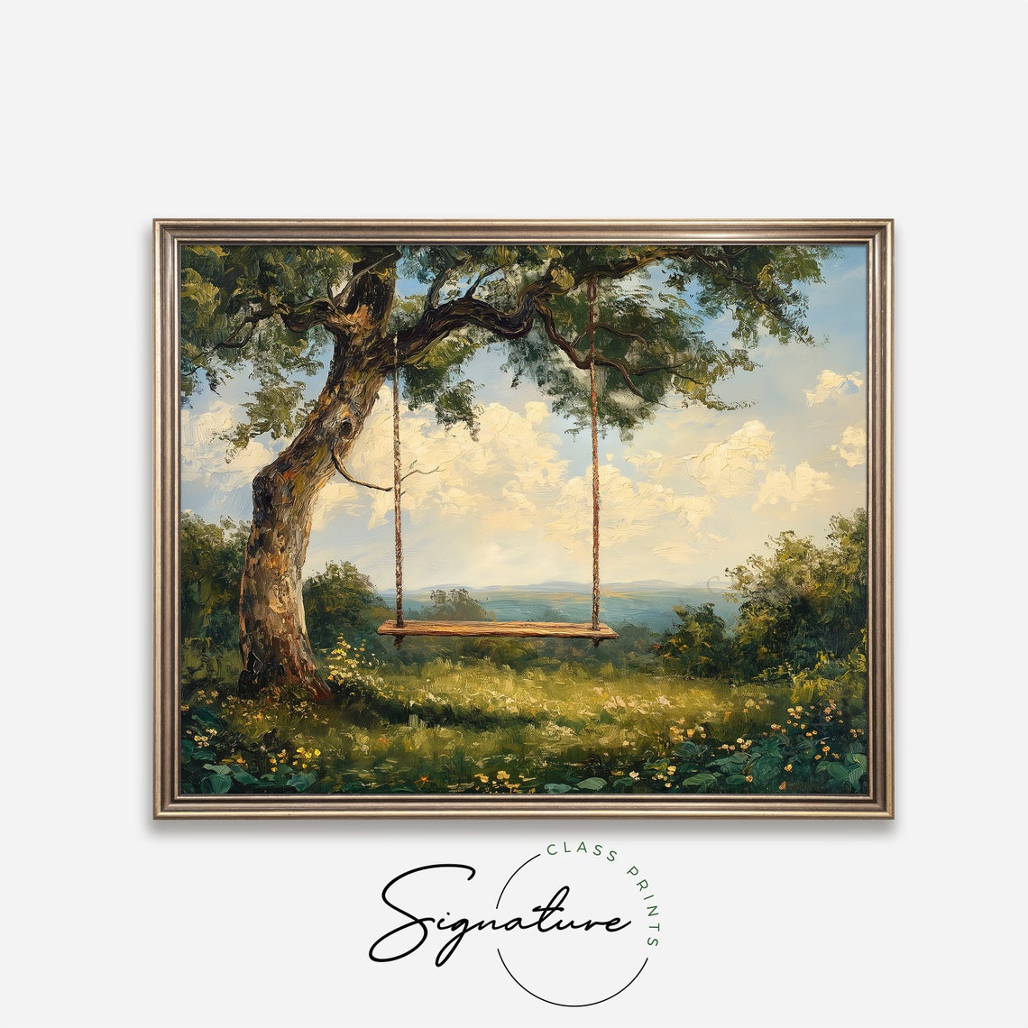 Nostalgic Rope Swing Hanging Tree Sunny Valley Meadow Vintage Poster - Image 4