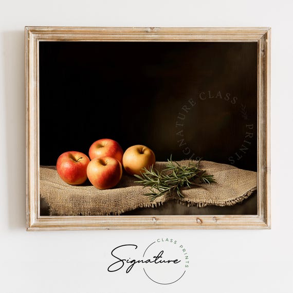 Rustic Apples With Rosemary Still Life Moody Earthy Country Kitchen Decor Cottagecore Harvest Art Vintage Wall Art 1672