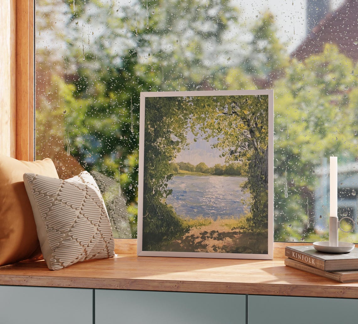 Riverside With Sunlit Trees Peaceful Rustic Lake View Landscape Poster - Image 5