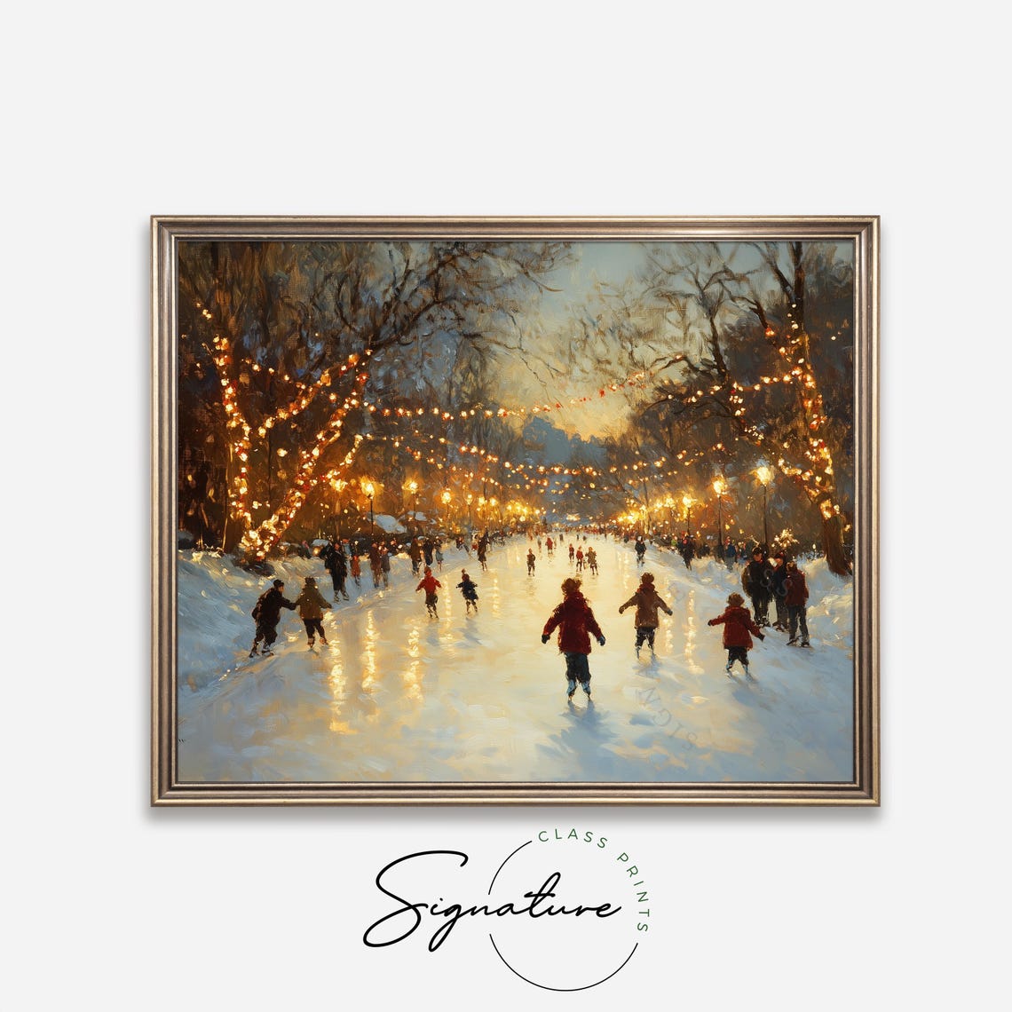 Festive Ice Skating Rink Crowd Under Holiday String Lights Poster - Image 4