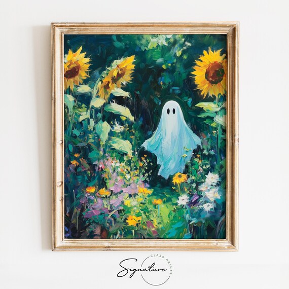 White Ghost Sunflower Garden Dark Green Wildflowers Art Poster