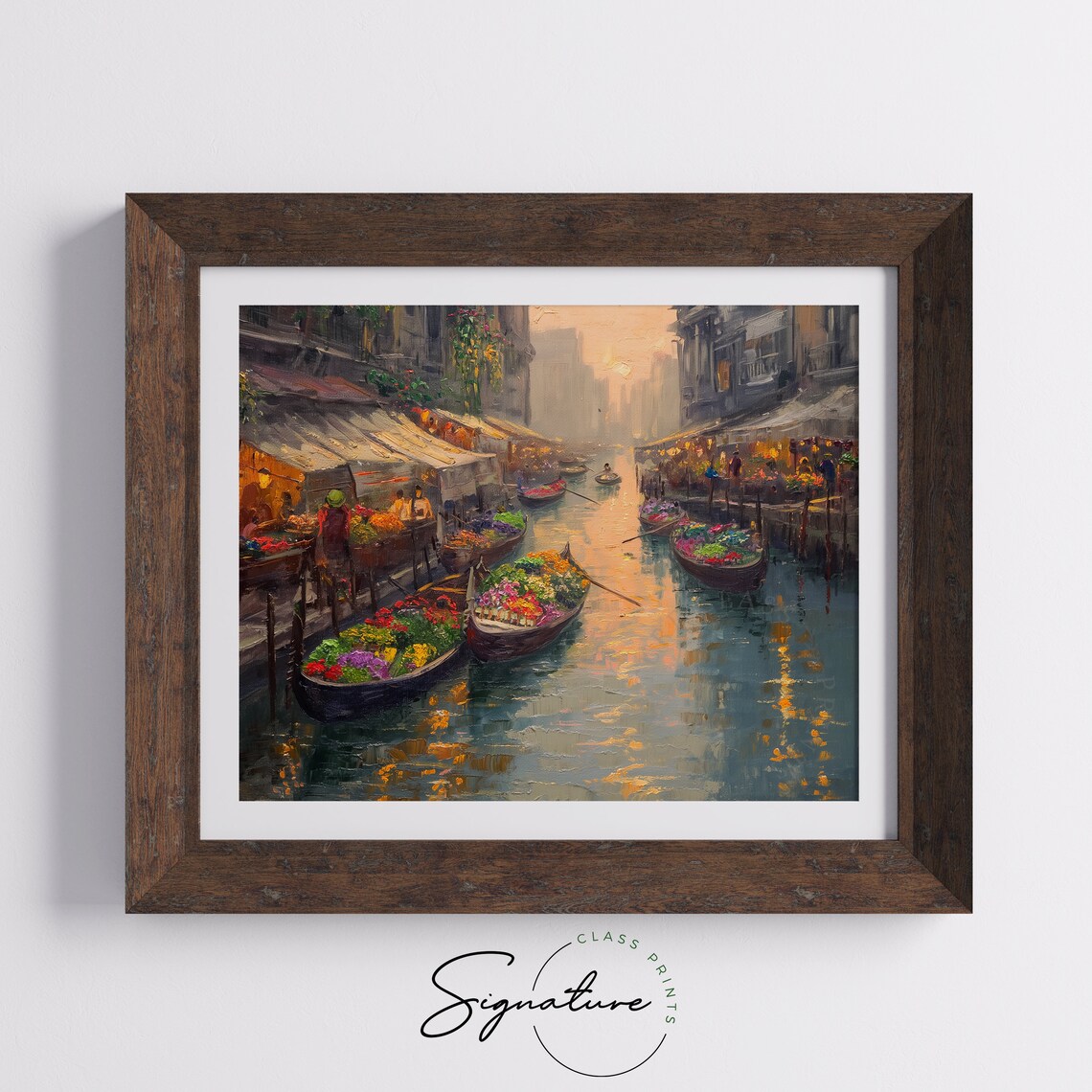 Flower Boats on a Canal at Golden Hour Impressionist Cityscape Poster - Image 5