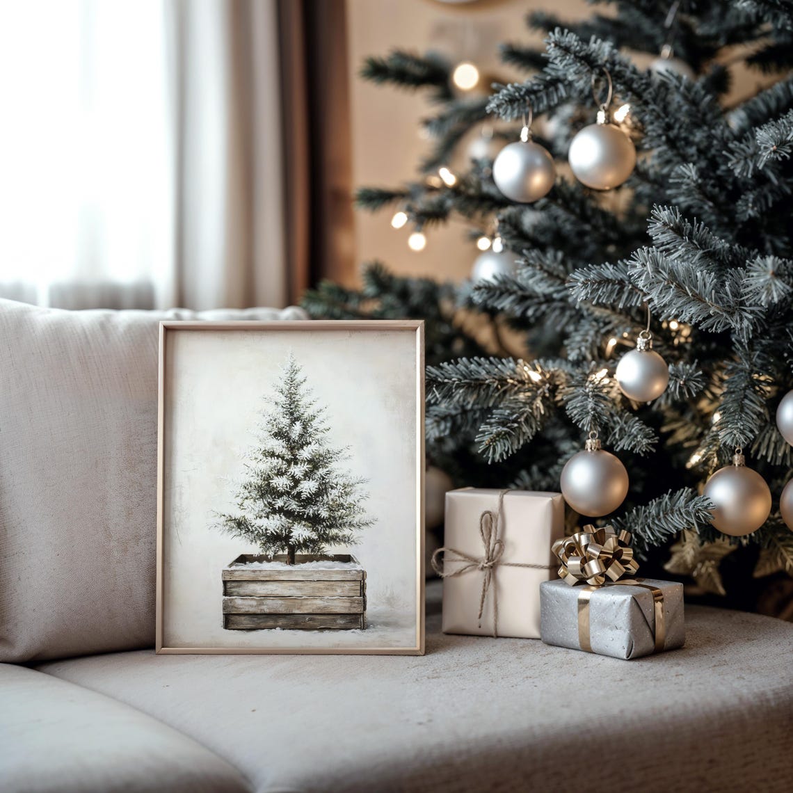 Snow Dusted Christmas Tree In Rustic Wooden Crate Winter Poster - Image 5