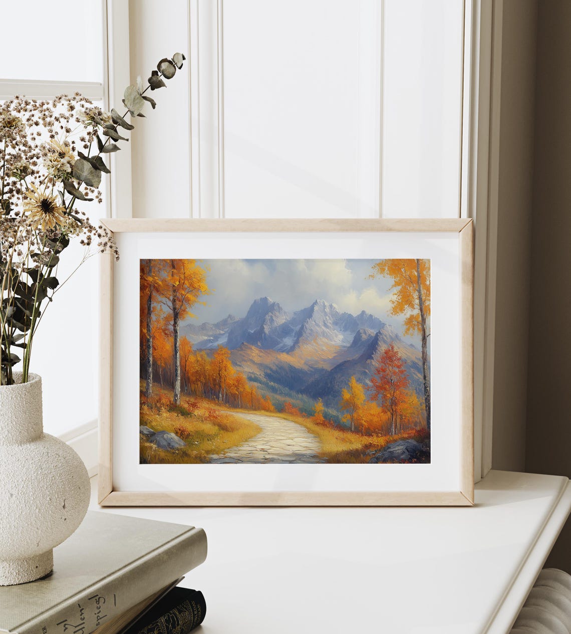 Rocky Path Through Fiery Autumn Forest Toward Mountain Peaks Poster - Image 6