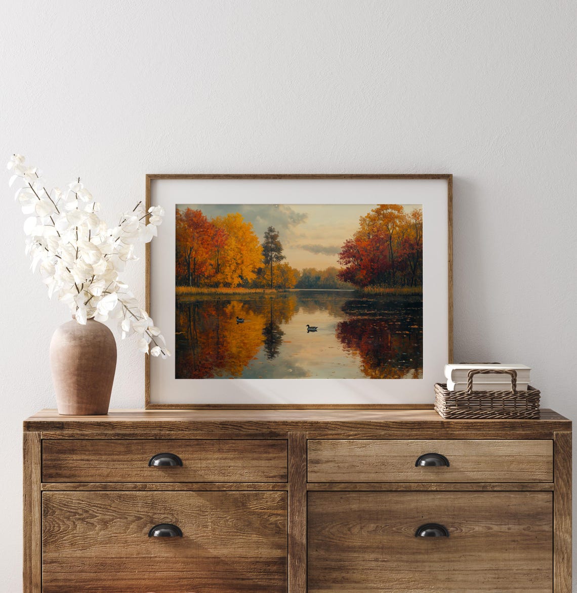 Ducks On Autumn Lake Still Water Fall Reflection Vintage Lake Poster - Image 3