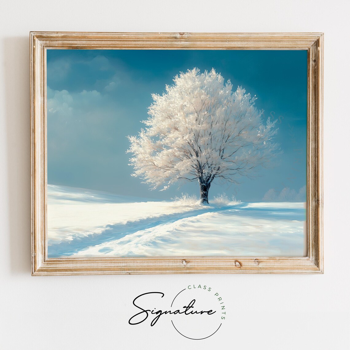 Snow Covered Lone Tree Winter Field Oil Painting Minimal Poster - Image 2