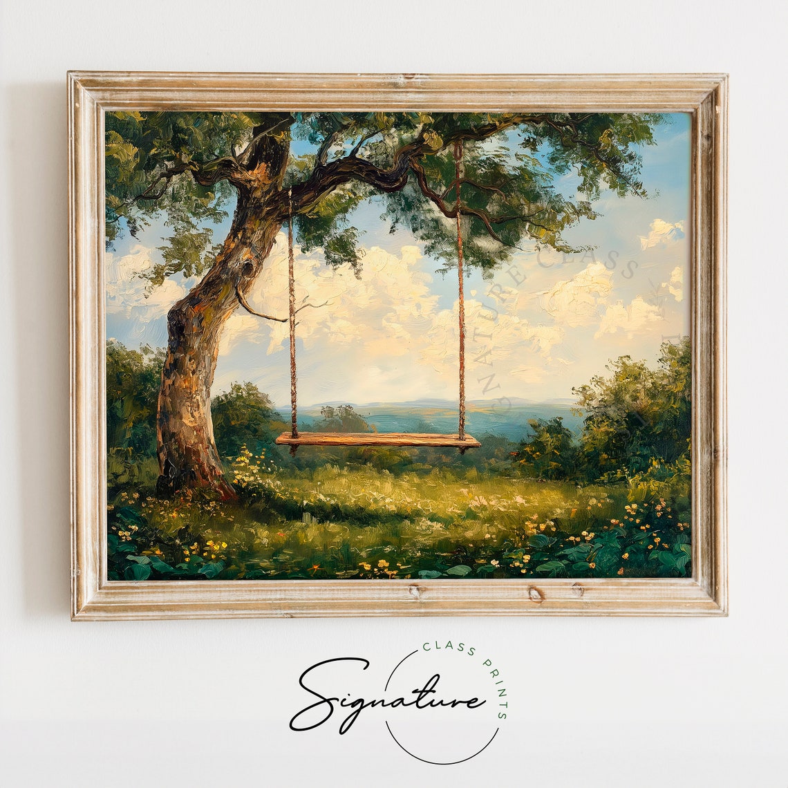 Nostalgic Rope Swing Hanging Tree Sunny Valley Meadow Vintage Poster