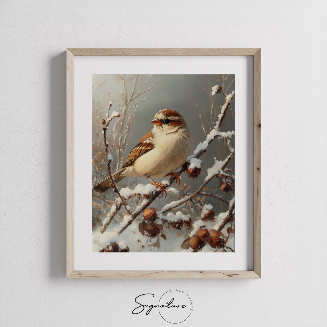 Tree Sparrow on Snowy Branch With Winter Berries Holiday Bird Poster - Image 3