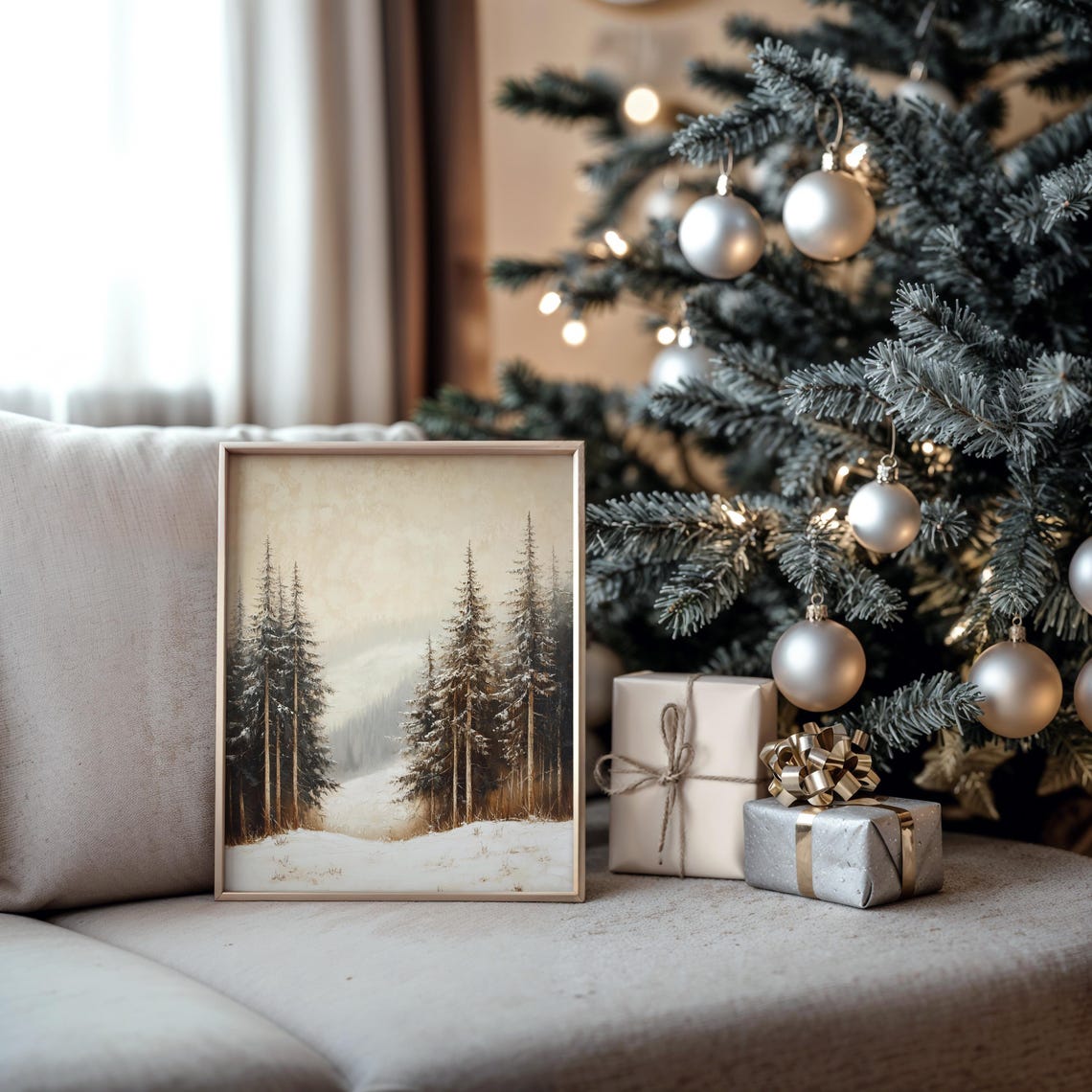 Snowy Path Through Tall Pines in Warm Golden Sunset Light Poster - Image 5