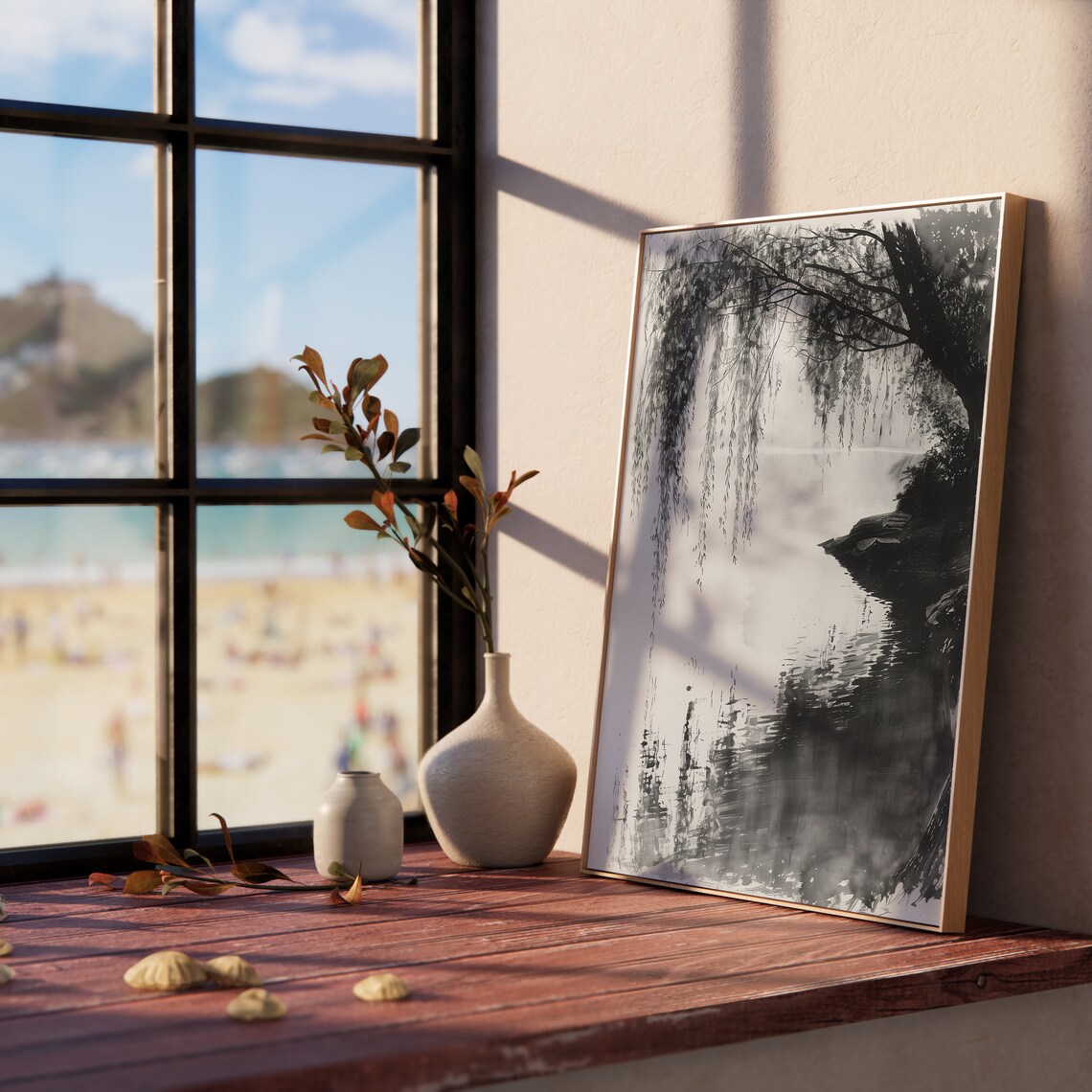 Pond With Overhanging Willow Sketch Art Print - Image 5