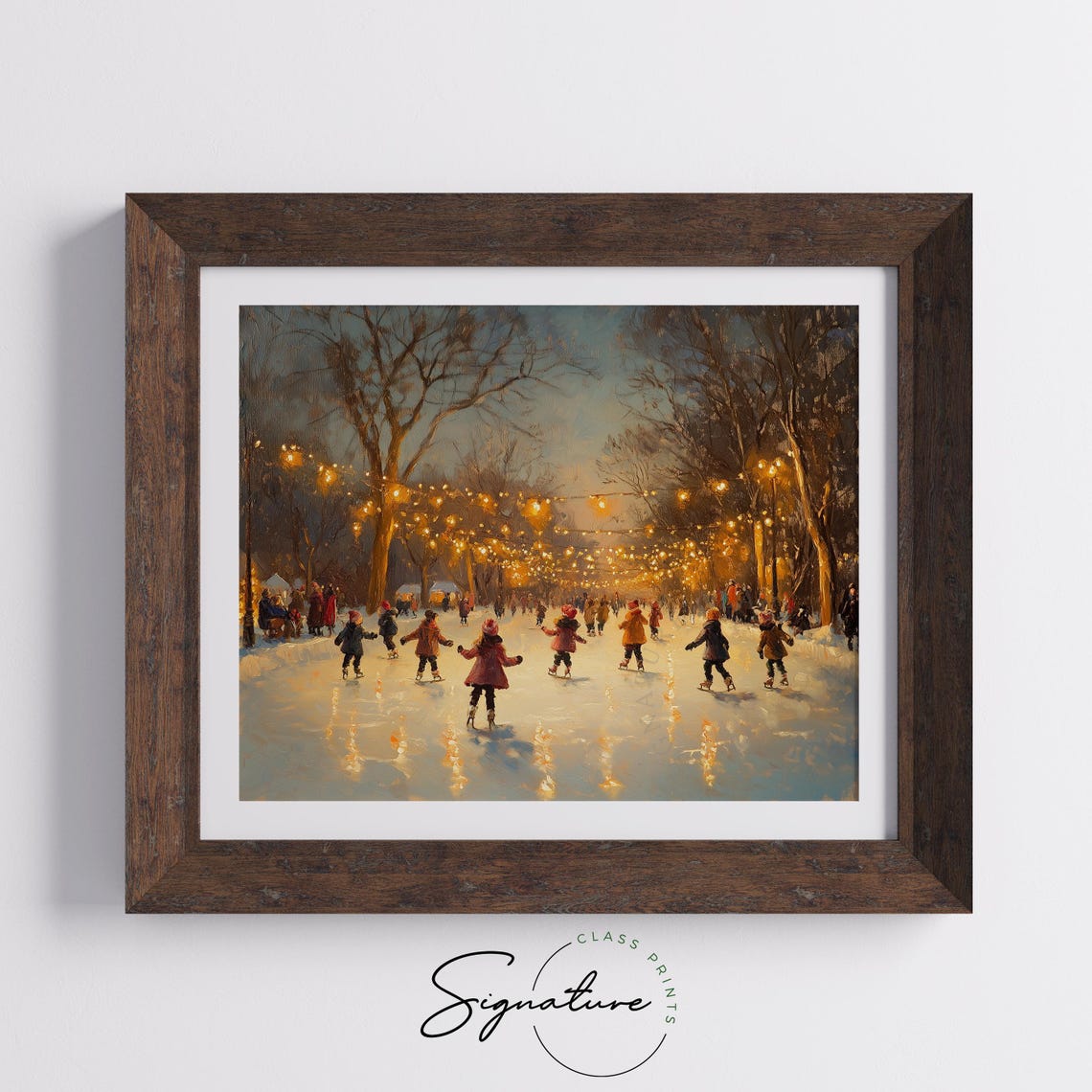 Children Ice Skating On A Frozen Pond Under String Lights Poster - Image 5
