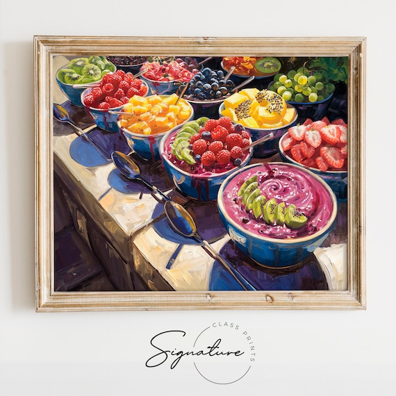 Colorful Acai Bowls Fresh Berries Kiwi Sunny Breakfast Table Art Poster