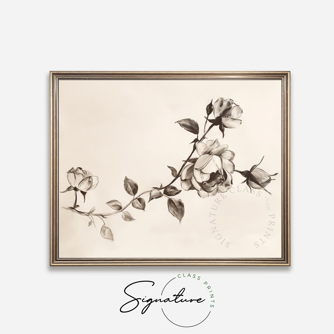 Rose Branch Sepia Pencil Sketch Elegant Vintage Bloom Floral Poster - Image 4