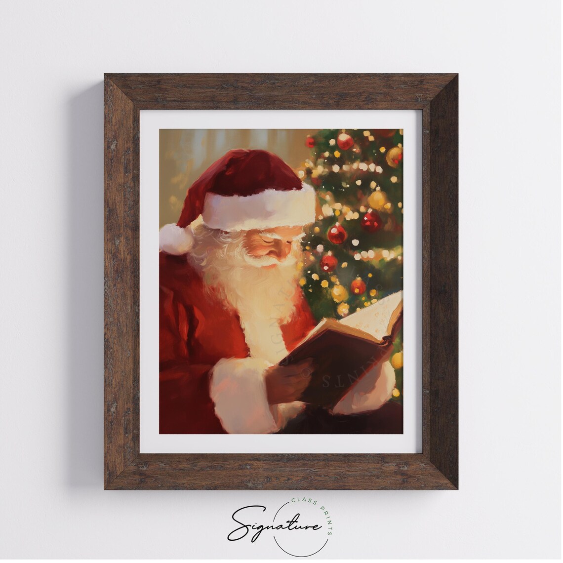 Santa Claus Reading By The Christmas Tree Warm Holiday Painting Poster - Image 5