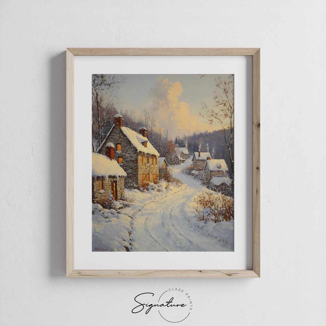 Snowy Village Lane With Glowing Cottages And Winding Path Poster - Image 2
