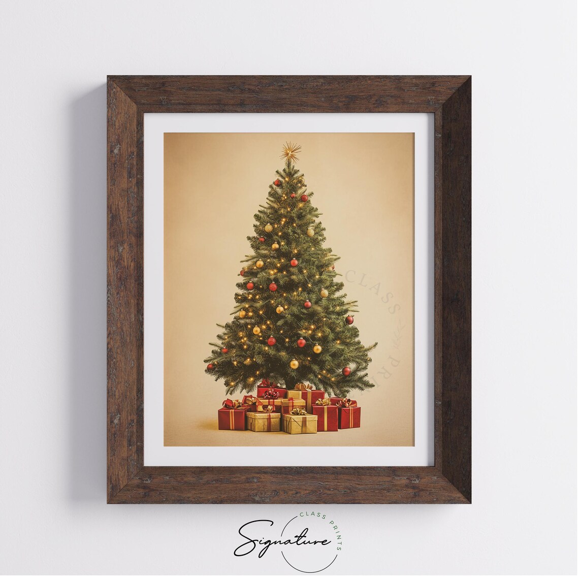 Vintage Christmas Tree With Gifts Warm Retro Holiday Painting Poster - Image 2