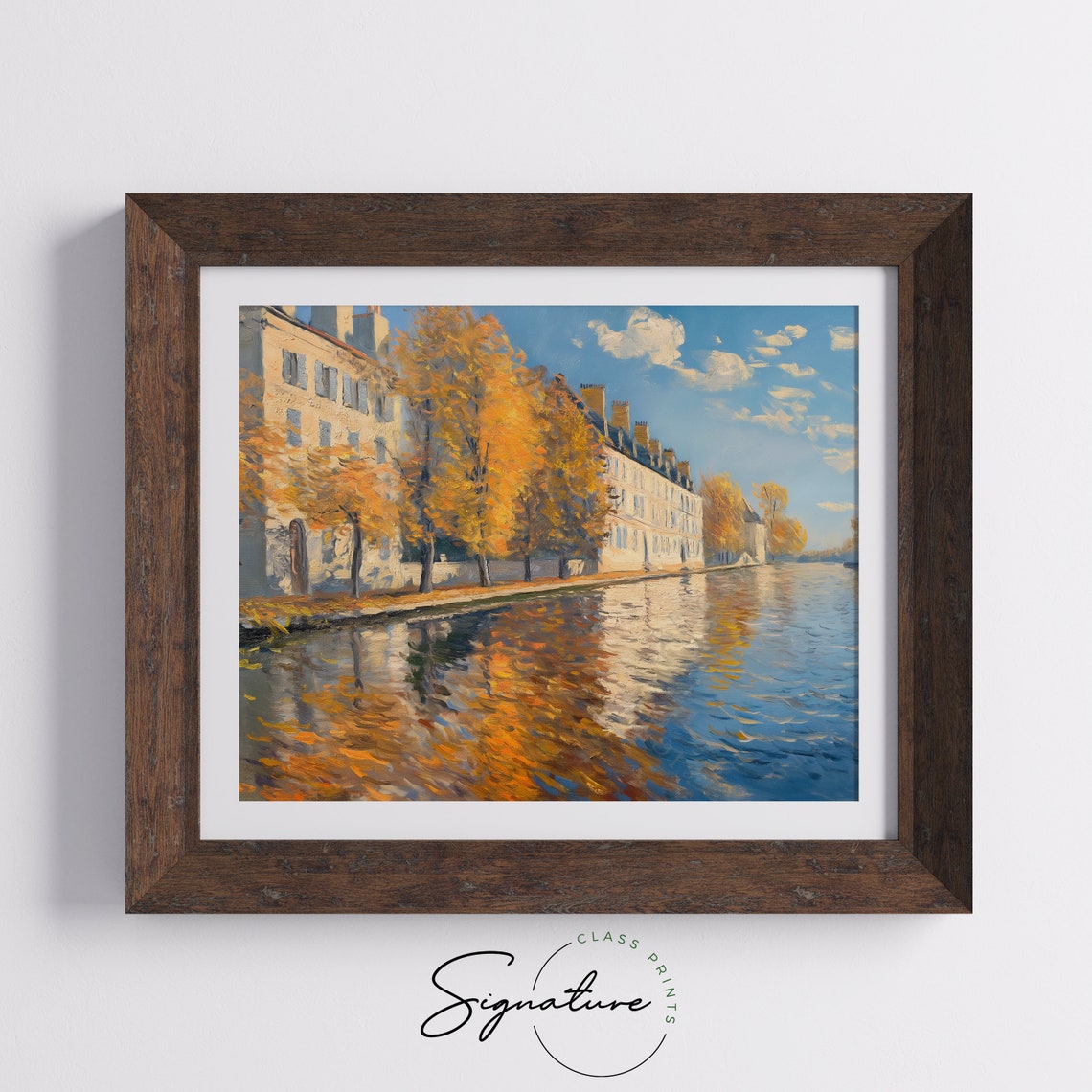 Autumn Riverside City With Fall Trees Reflective Blue Water Poster - Image 5