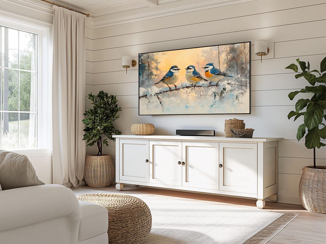 Nuthatch Trio On Snowy Branch At Golden Sunset Winter Bird Art Poster - Image 3