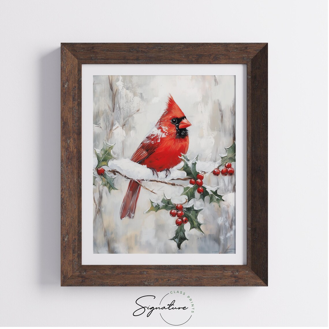 Red Cardinal on Snowy Branch Christmas Bird Art - Image 3