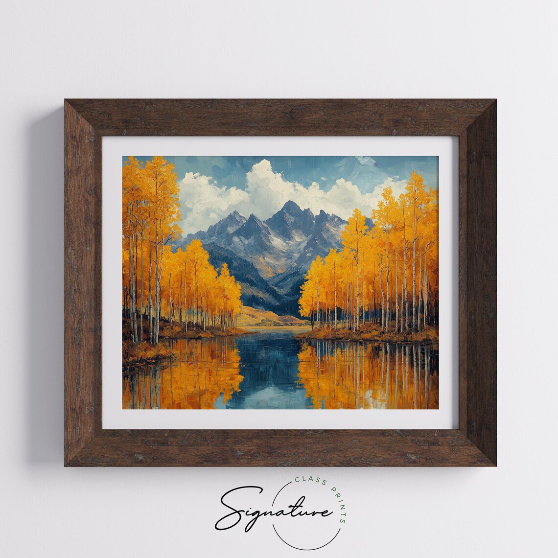 Golden Aspens Mirrored in Mountain Lake Under Snowy Peaks Poster - Image 5