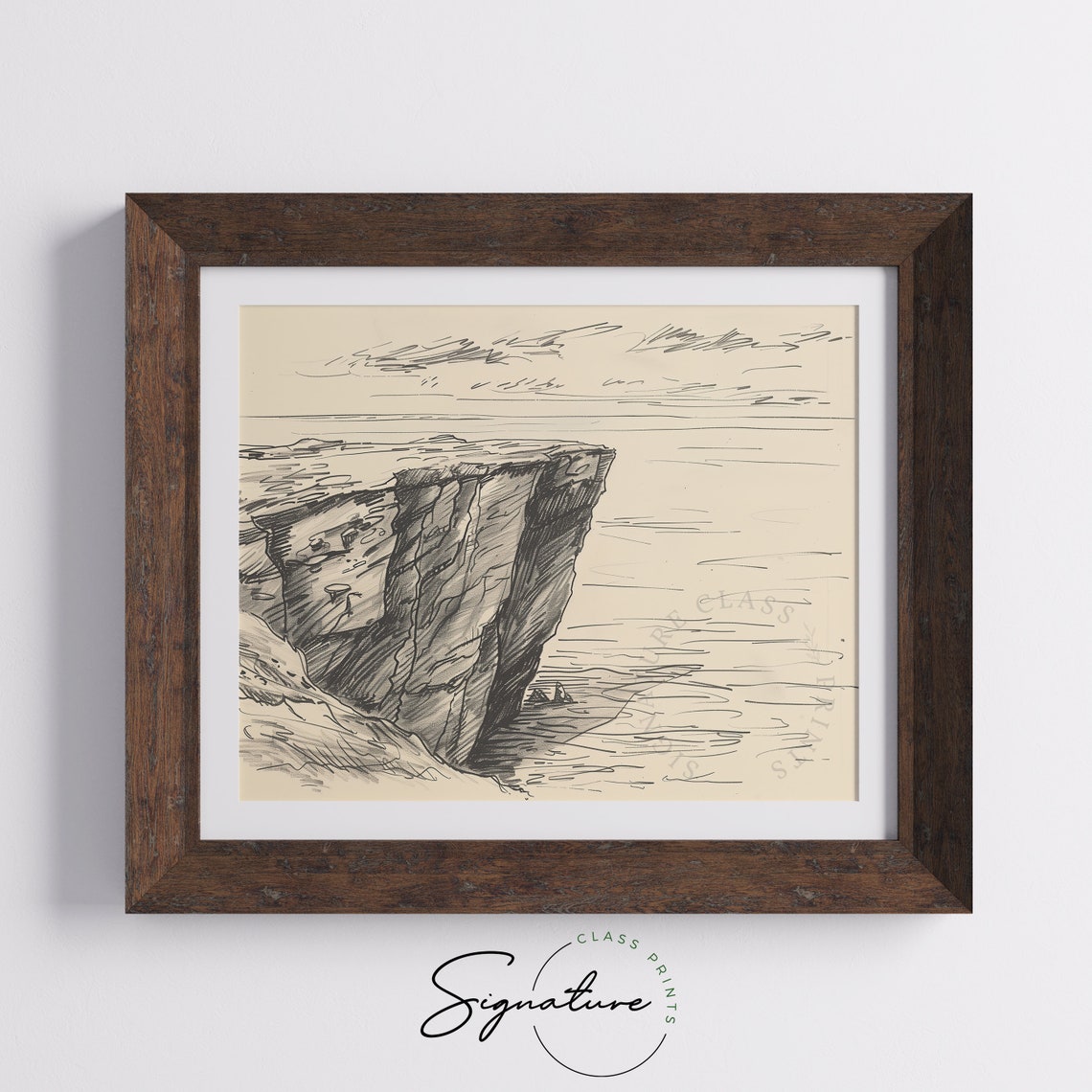 Sea Cliff Headland Pencil Sketch Dramatic Coastal Drawing Poster - Image 5