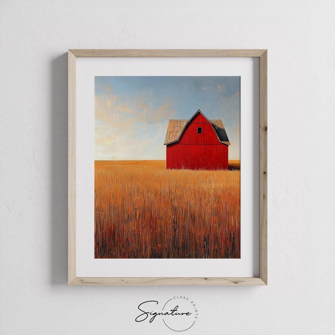 Solitary Red Barn Standing in a Vast Golden Field Minimalist Poster - Image 3