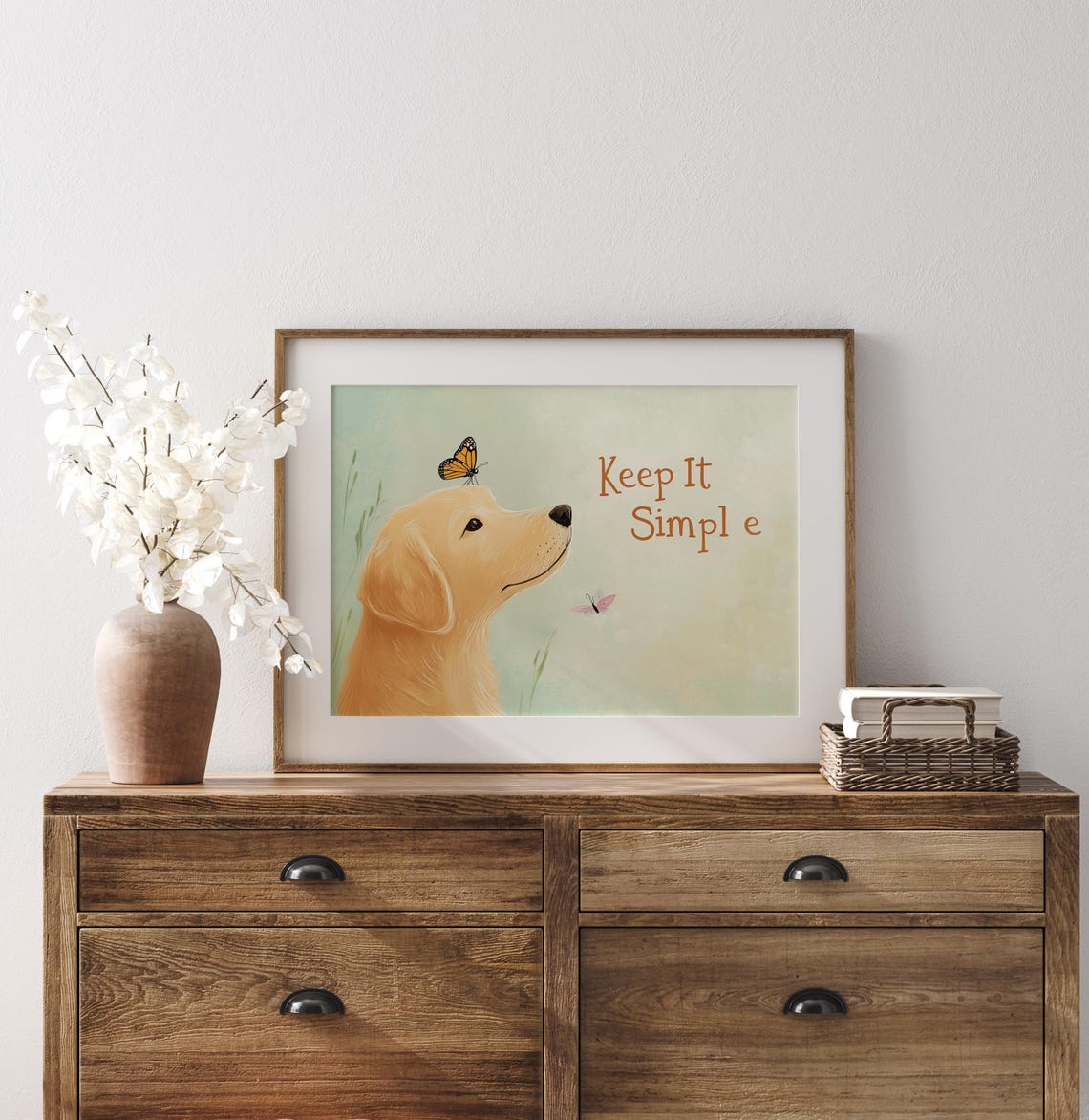 Keep It Simple Golden Retriever Puppy With Butterflies Wall Art - Image 2