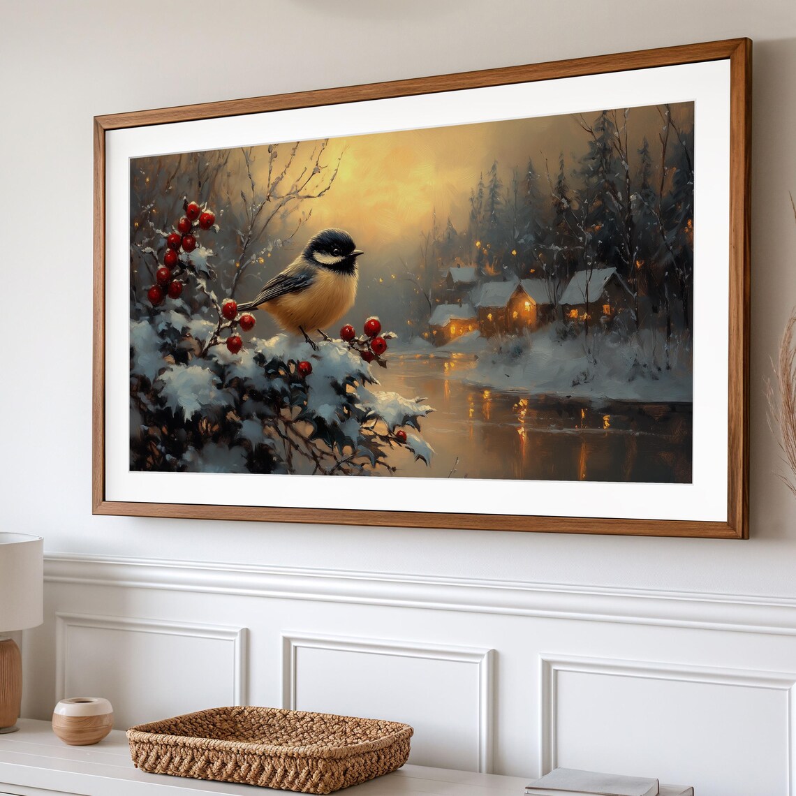 Chickadee In Holly Cottagecore Christmas Art Print - Image 2