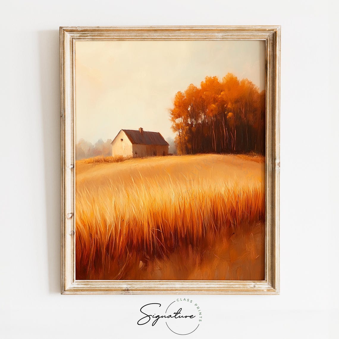 Golden Wheat Field and Old Farmhouse Autumn Landscape Poster