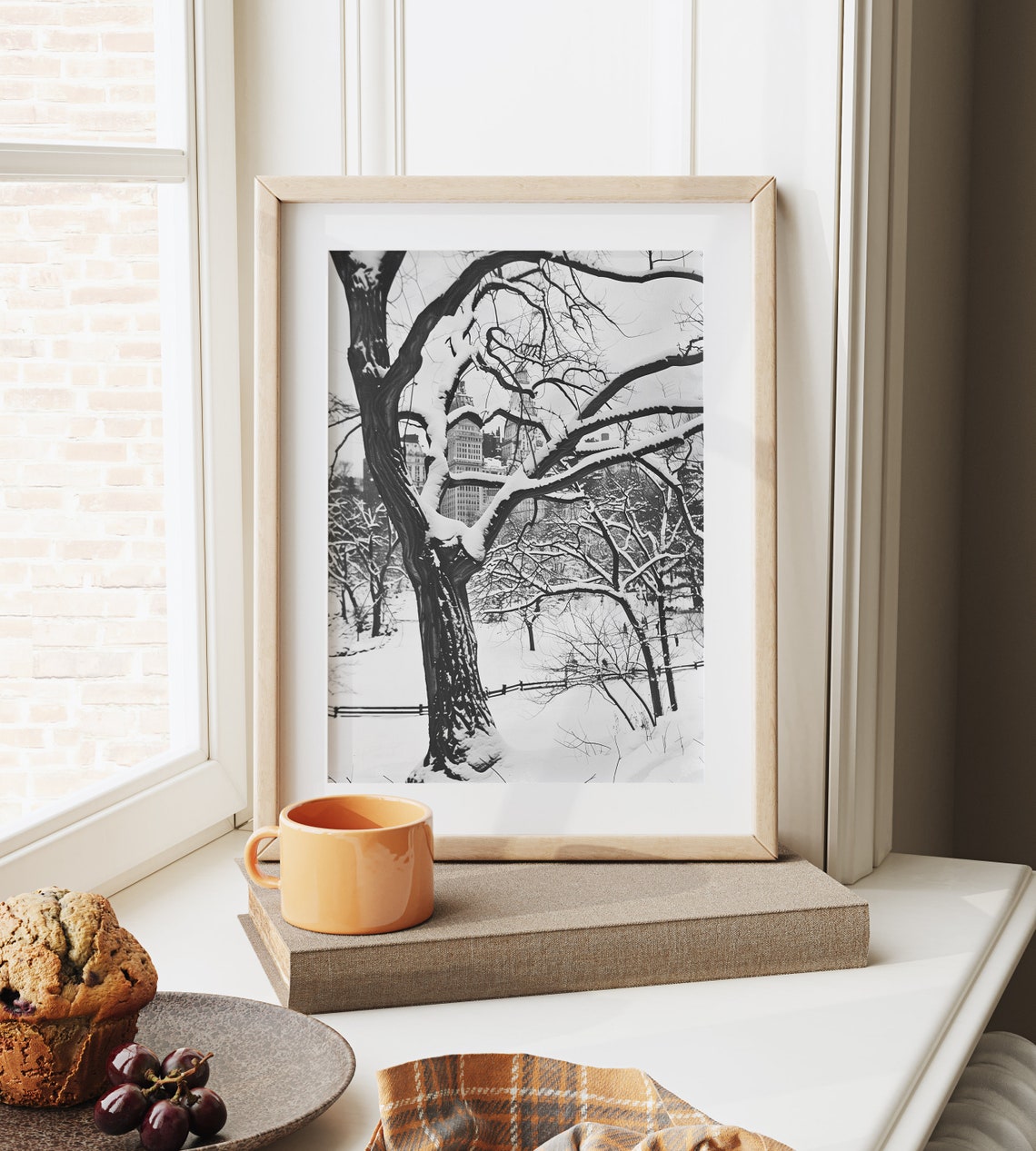 Snow Covered City Park in Black and White Winter Scene Poster - Image 6