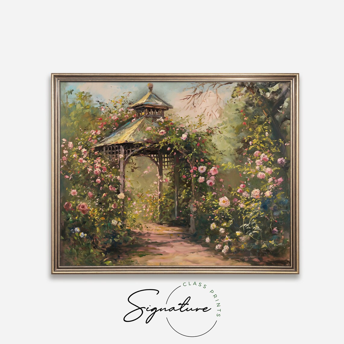 Summer Garden Gazebo Painting, Vintage Rose Decor - Image 4