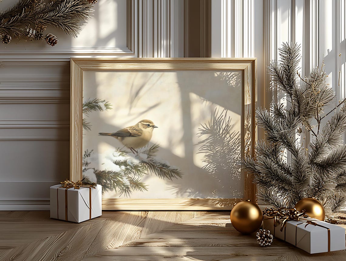 Goldcrest on Snowy Pine Branch Delicate Vintage Winter Bird Poster - Image 6