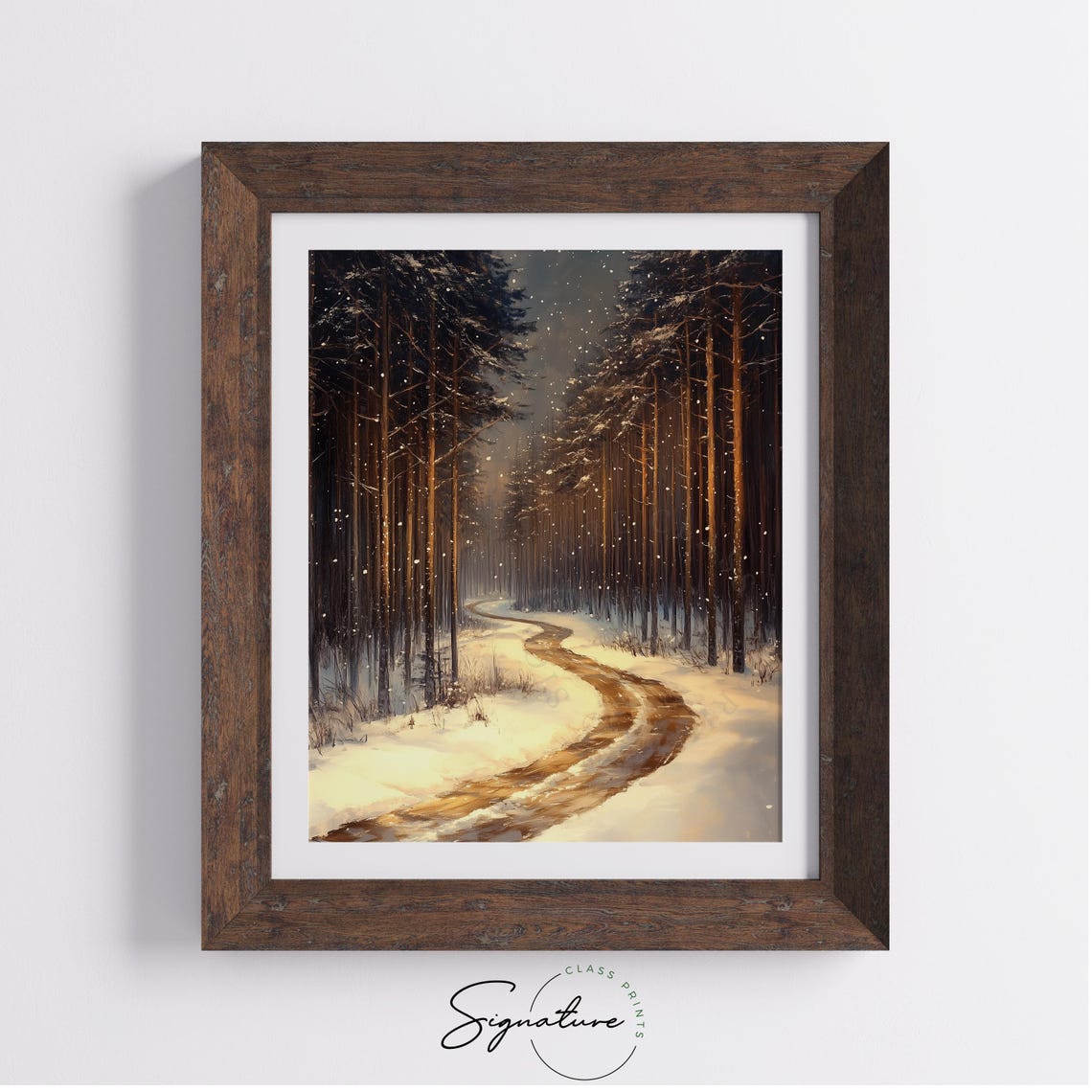 Snowy Forest Path at Night with Falling Snow in Dark Winter Poster - Image 3